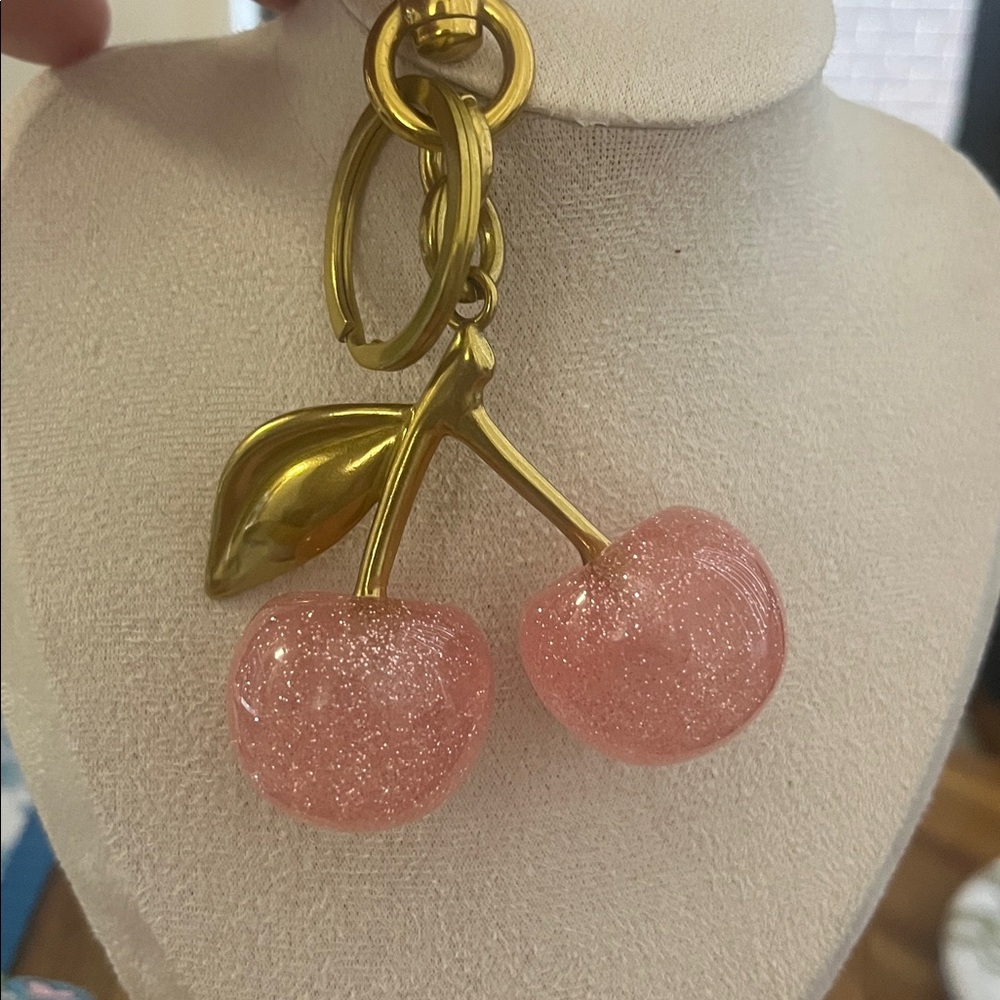 Gold and Pink Cherry Bag Charm - Picture 2 of 2